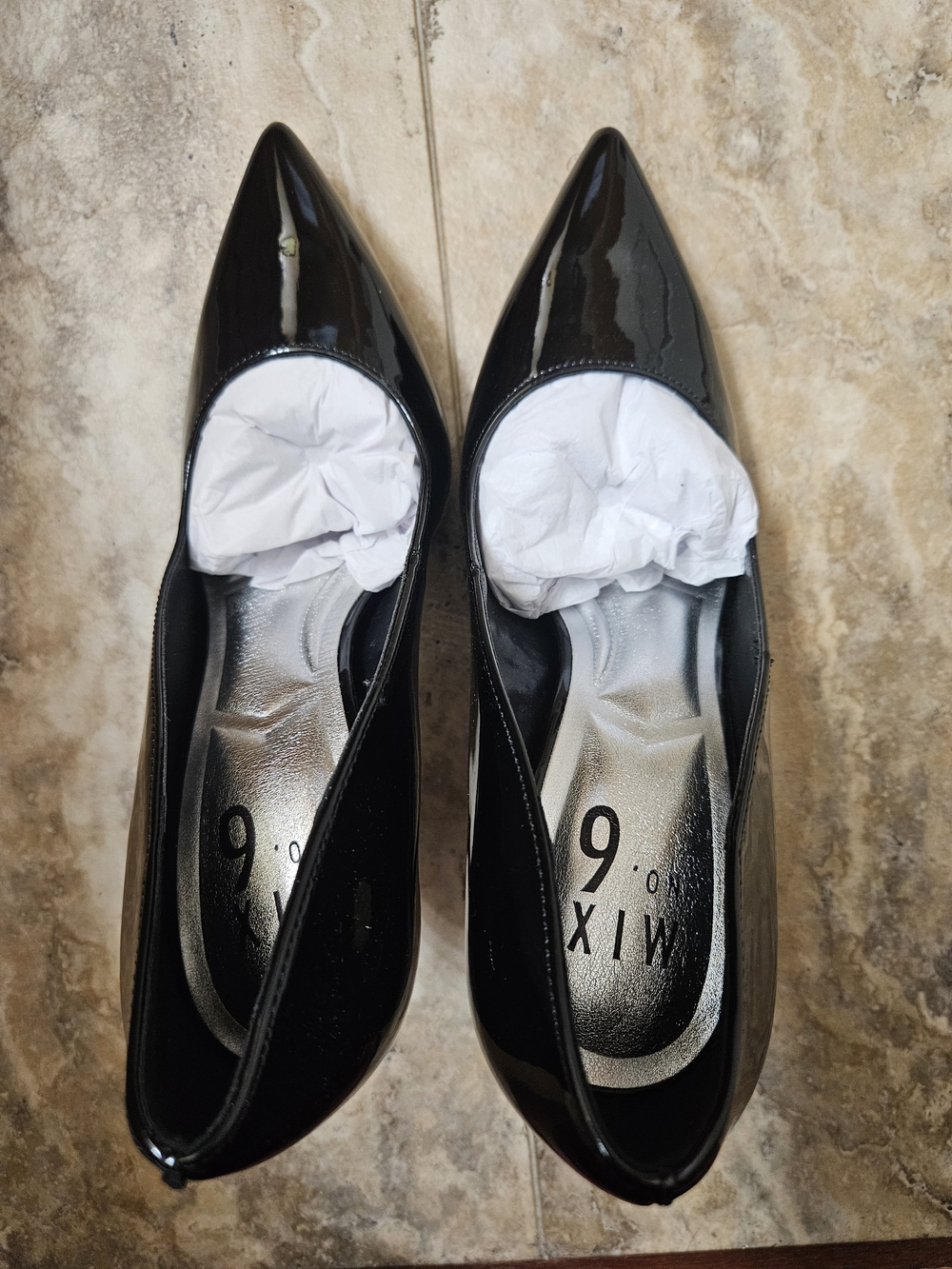 Mix No. 6 Black Patent Pointed Toe Pumps - Glossy Finish